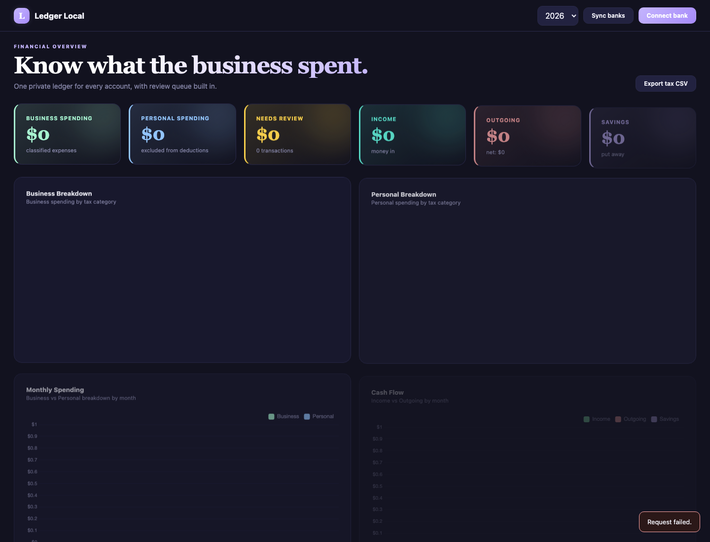 Local finance tracker dashboard screenshot